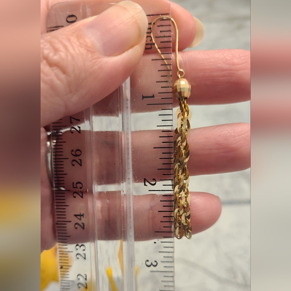 10kt gold dangle long earrings solid yellow gold - Picture 7 of 8